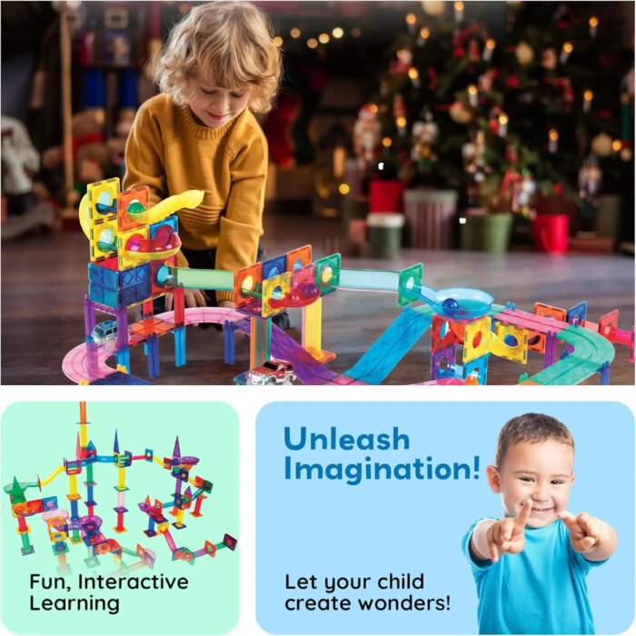 108 Piece 3-in-1 Magnetic Marble Run & Racing Track Set – PicassoTiles - Image 3