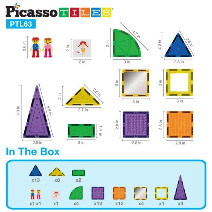 ⁦Picasso Tiles - Magnetic Building Bricks And Tiles - 63 Pcs⁩ - الصورة ⁦3⁩