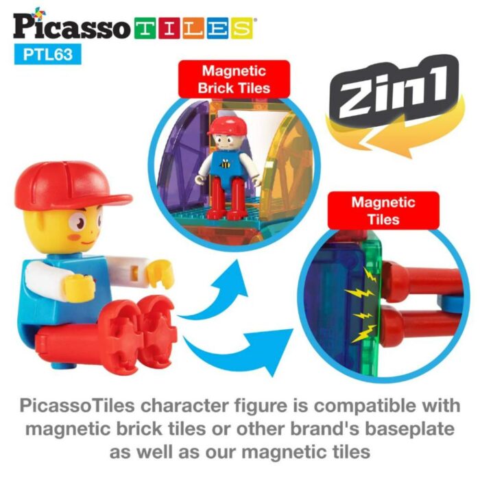 ⁦Picasso Tiles - Magnetic Building Bricks And Tiles - 63 Pcs⁩ - الصورة ⁦7⁩