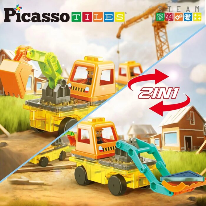 2-in-1 Car Base Excavator Set 16 pcs – PicassoTiles - Image 5