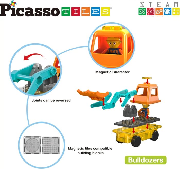 2-in-1 Car Base Excavator Set 16 pcs – PicassoTiles - Image 3