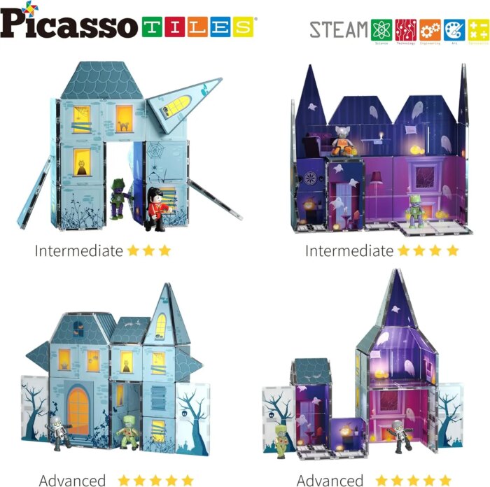 57 Piece Double-Sided Haunted Castle Magnetic Building Set– PicassoTiles - Image 3