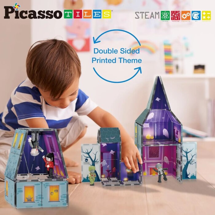 57 Piece Double-Sided Haunted Castle Magnetic Building Set– PicassoTiles - Image 5